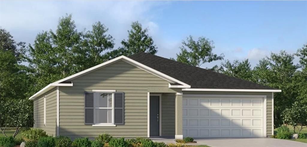 Artist rendering; illustration only; colors, features, and garage orientation may differ.