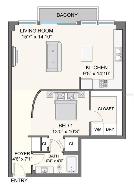 For Sale: $250,000 (1 beds, 1 baths, 837 Square Feet)
