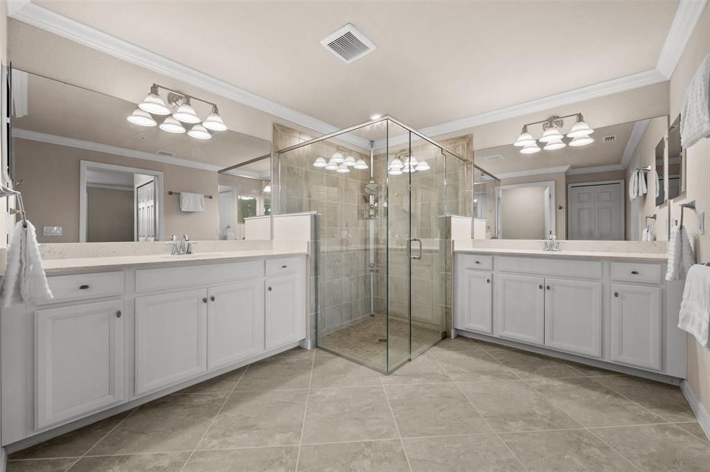 Separate dual sinks in the elegant master bath