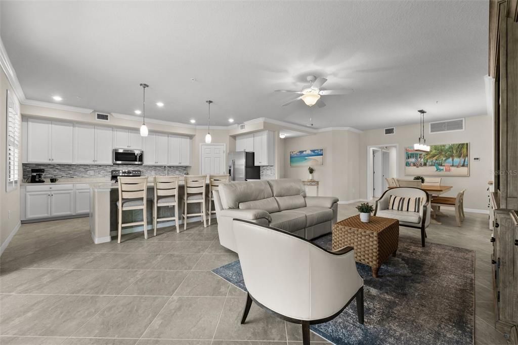 From the living room toward the kitchen and dining room