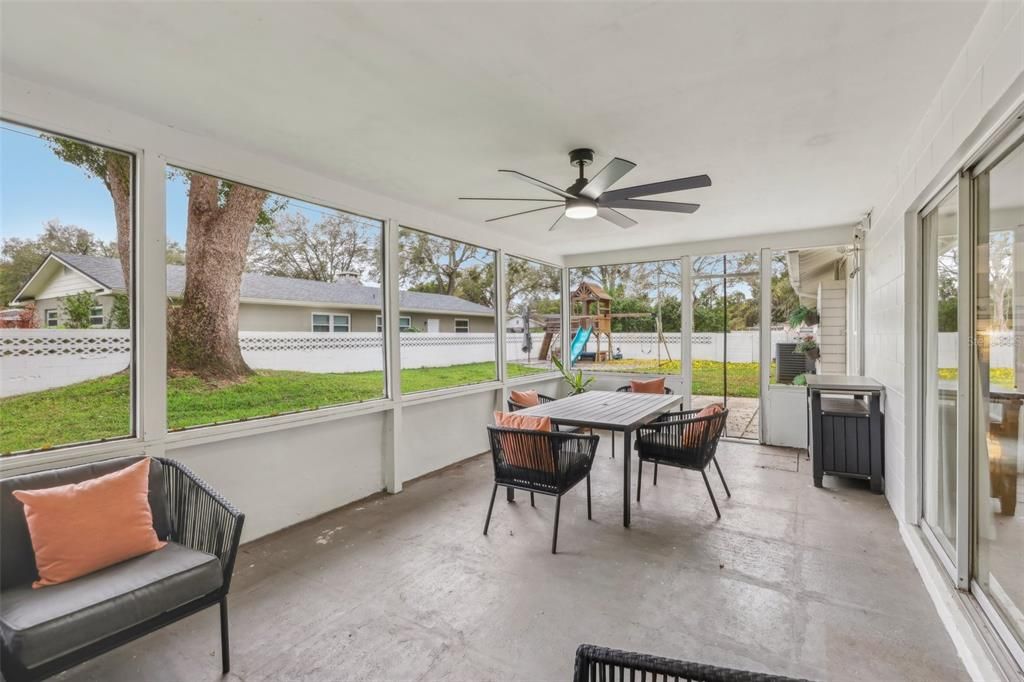 Large covered screened patio off the family room