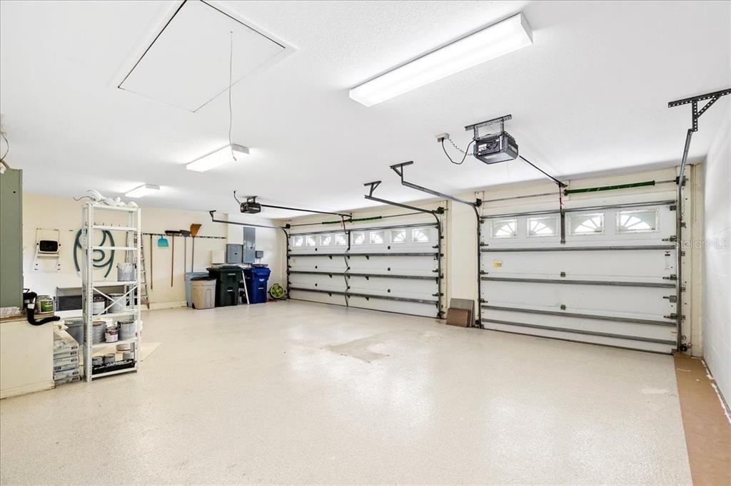 3-Car garage measures 32x22 and offers epoxy finished floors.