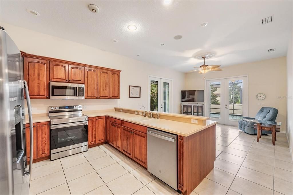 kitchen overlooking family room