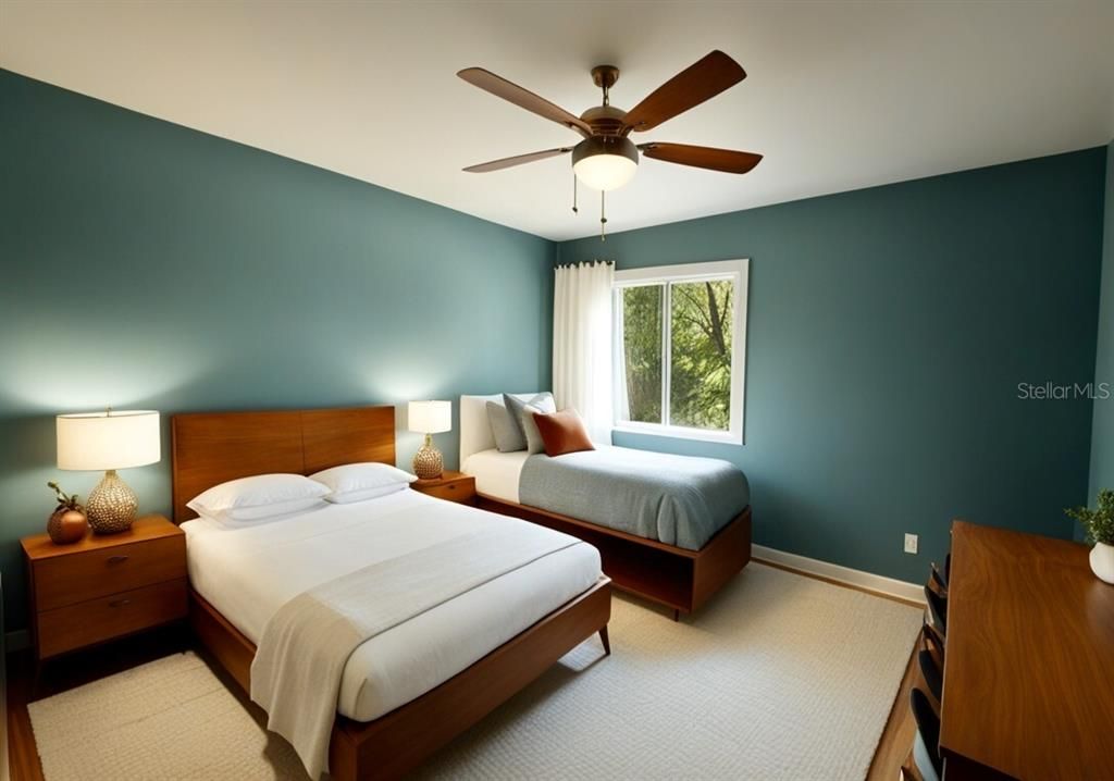 Photo includes reality renovation and/or staging to showcase the possibility of the bedroom. Design services included with purchase!