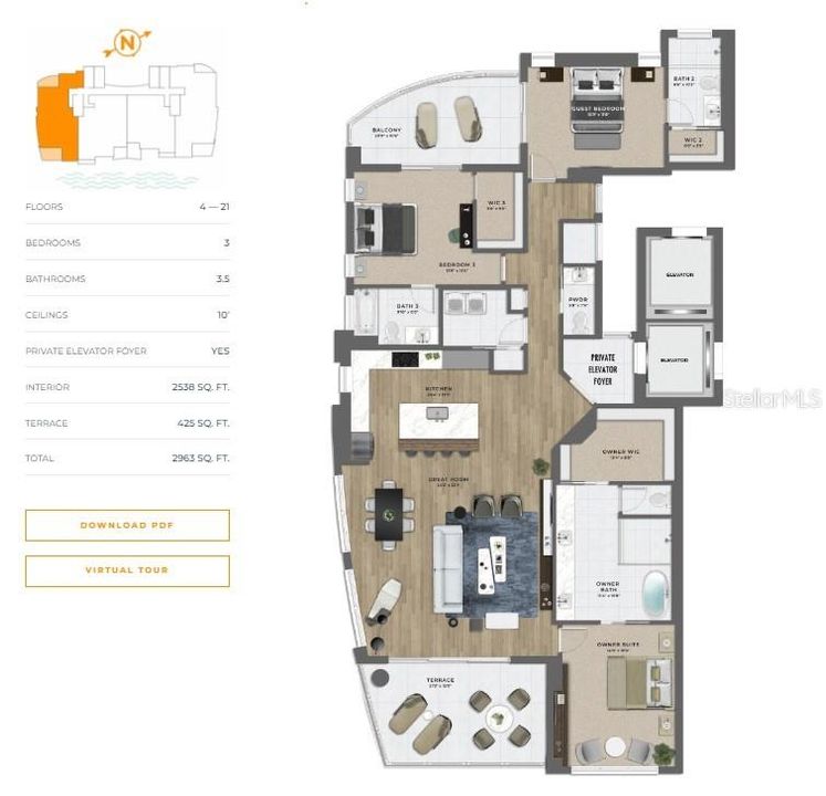 For Rent: $15,400 (3 beds, 3 baths, 2538 Square Feet)