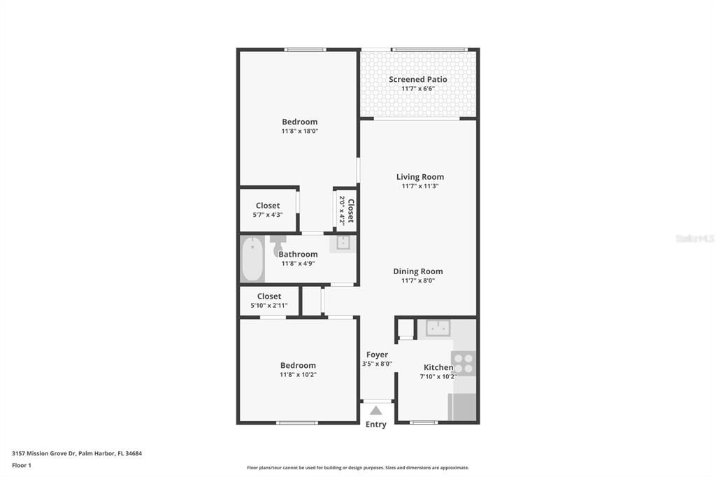For Sale: $123,000 (2 beds, 1 baths, 806 Square Feet)