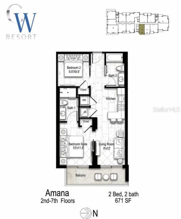 Active With Contract: $872,410 (2 beds, 2 baths, 671 Square Feet)