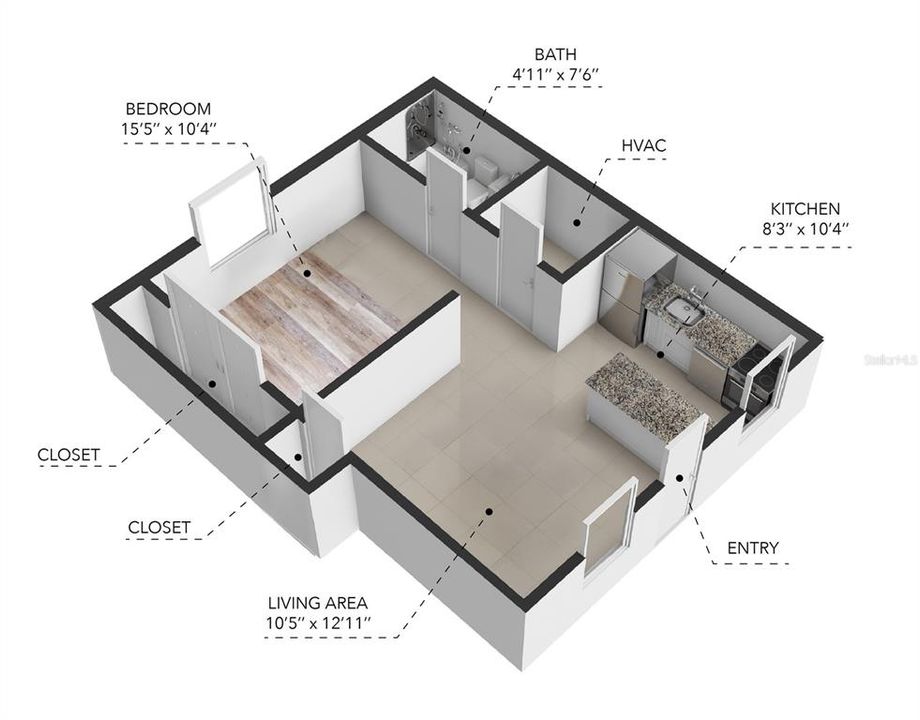 For Sale: $145,000 (1 beds, 1 baths, 537 Square Feet)