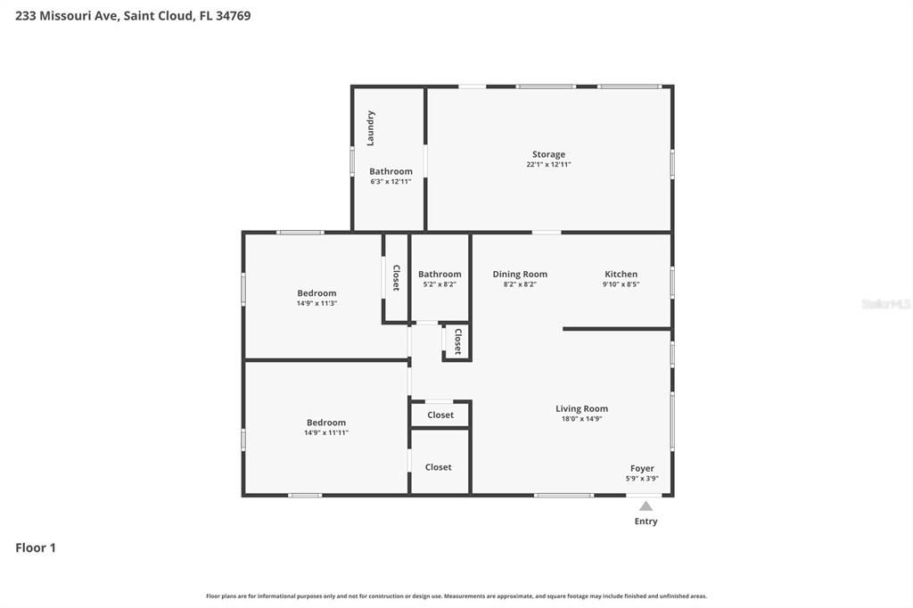 На продажу: $285,000 (2 спален, 1 ванн, 1259 Квадратных фут)