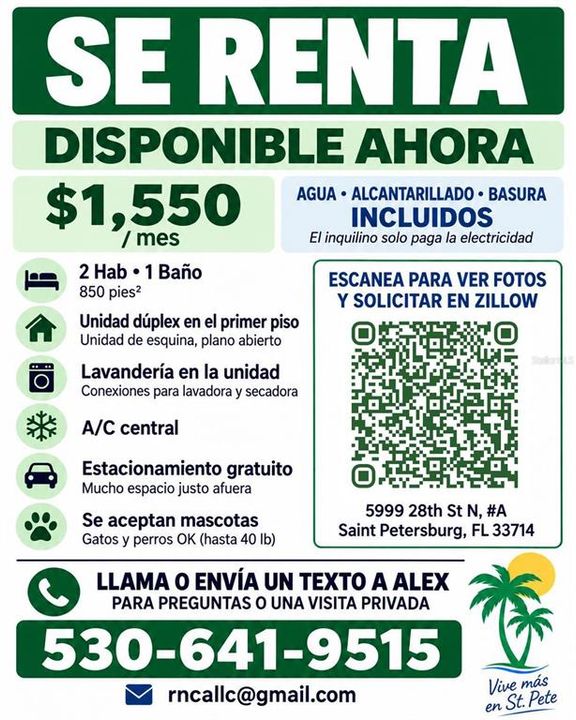 В аренду: $1,550 (2 спален, 1 ванн, 850 Квадратных фут)