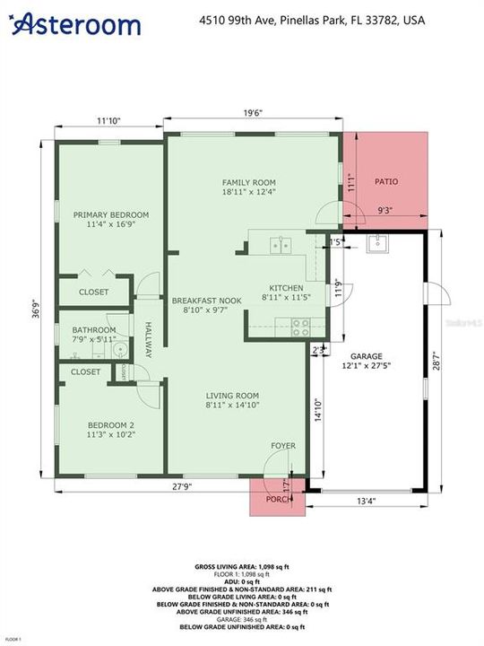 For Sale: $270,000 (2 beds, 1 baths, 1023 Square Feet)
